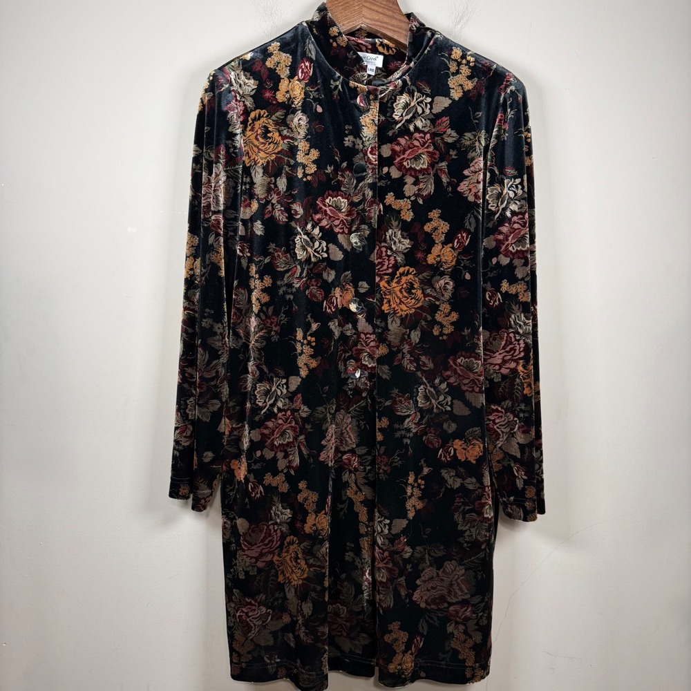 Coldwater Creek Velvet Floral Jewel Tone Coatigan Long  Large Whimsigoth